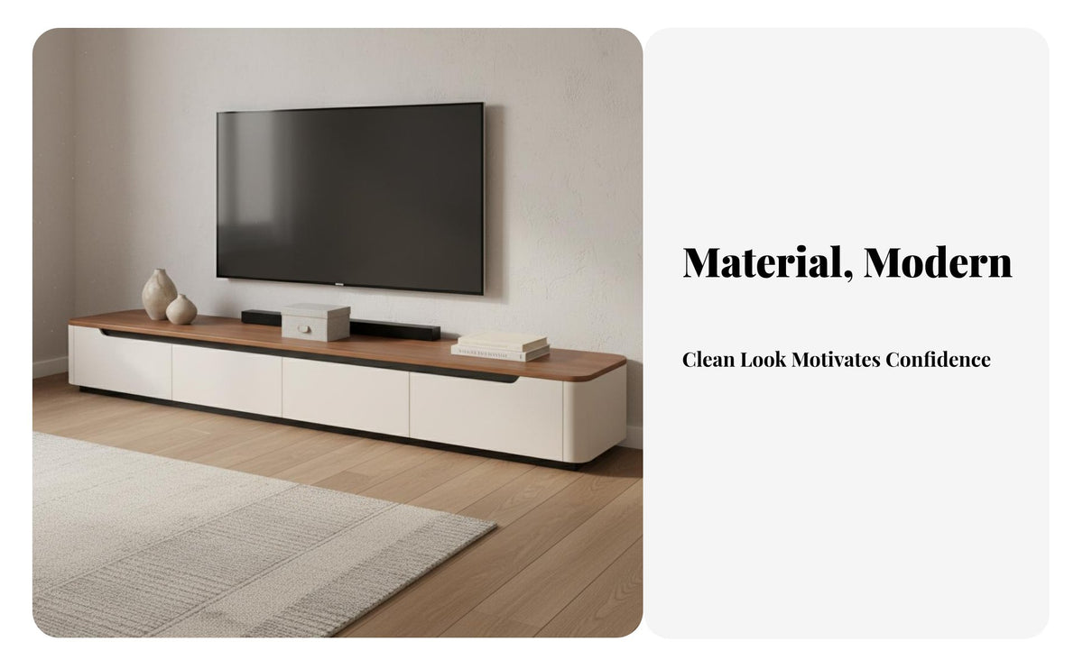 2 Pieces TV Stand and Coffee Table Set Solid Wood Construction Mid-Period TV Cabinet Thickened Tabletop Modern Media Console for Small Apartments