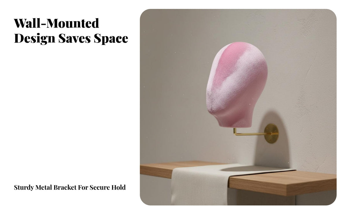 Wall-Mounted Mannequin Head Space-Saving Hairpiece Display Stand Construction Wall Mounted Mannequin Head for Retailers, Boutique, Retail Store
