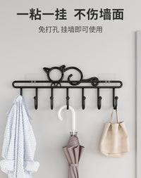 门口壁挂墙上衣帽架帽子外套挂衣服架卧室挂免打孔家用收纳挂包架 可爱松鼠-黑【可钉可粘-壁挂衣帽