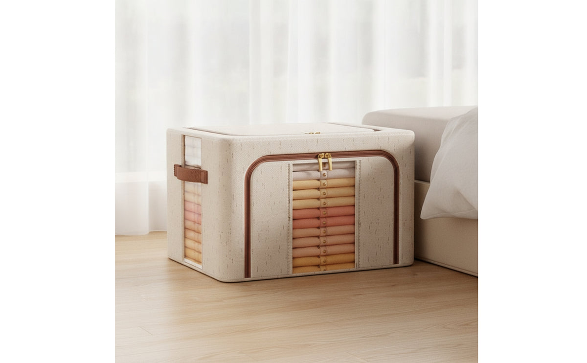 Steel Frame Storage Box Sturdy Storage Box with Lid Organizer Breathable Heavy Duty for Closet, Bedroom