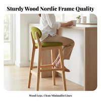 Nordic Design Upholstered High Seat with Backrest Built-in Footrest Bar Stool Padded Cushion Counter Chair Quiet Anti-Slip Pads for Homeowners, Restaurant Owners, Entertainers, Kitchen Island, Dining Room, Cafe, Cafe