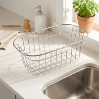 Kitchen Sink Colander Dish Rack, 304 Stainless Steel Thickened Drain Rack, Extendable Wire Grid Vegetable Washing Basket Kitchen Organiser Bowl