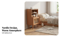Solid Wood Legs Rattan Front Nightstand Woven Panel Rattan Door End Table Minimalist Design Bedside Cabinet Multi-Level Storage for Homeowners, Renters, Students, Bedroom, Home Office, Entryway