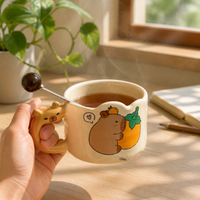 Capybara Stacking Ceramic Mug with Lid and Spoon, 300ml Creative Gift Set