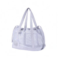 Double Shoulder Handles Mesh Drawstring Tote Bag Lightweight Drawstring Mesh Tote Reinforced Base Portable Carrier Large Capacity