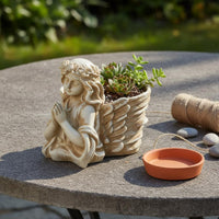 Antique Design Praying Angel Planter Handicraft Look Angel Extended Side Flower Pot Weather Resistant Cherub Garden Pot for Gardeners