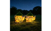 Miniature Fairy House Resin Fairy Garden House with Moss Roof Lighted Mini Cottage Forest for Hobbyists, Gardeners, Micro Landscape, Patio