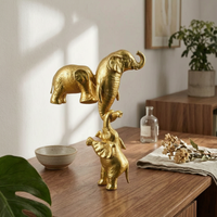 Gold Elephant Statue Smooth Elephant Figurine Gift Animal Sculpture