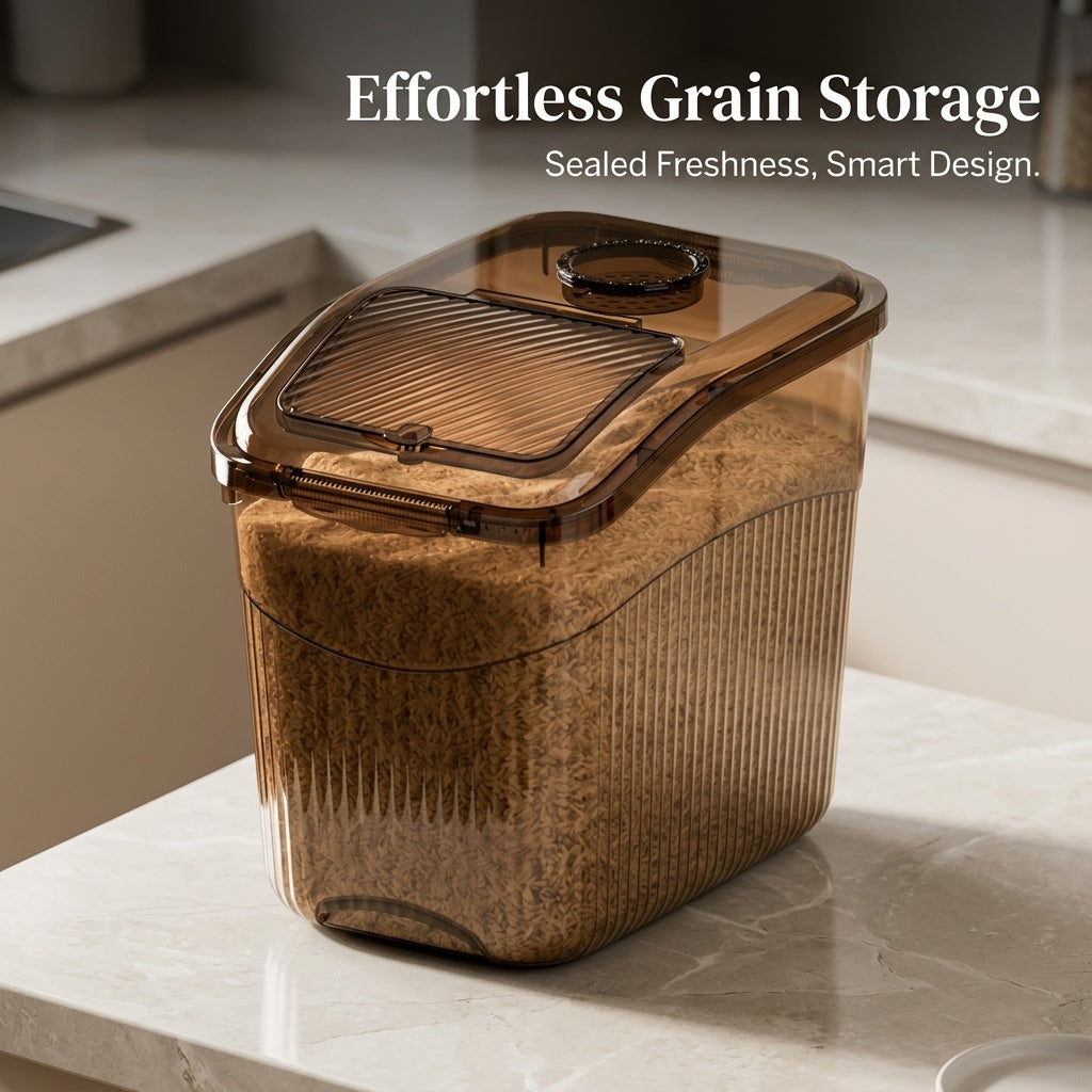 Rice Storage Container with Measuring Cup, Large Cereal, for food cupboard organization, Airtight Dry Bin