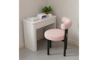 High-Density Foam Cushion Sherpa Vanity Chair with Backrest Sturdy Metal Legs Round Boucle Makeup Stool Shed-Resistant Upholstery Household Furniture for Bedroom
