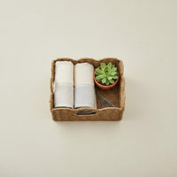 Woven Paper Rope Basket Large Capacity Edge Basket with Handles Multi-Functional Rattan Style Storage Bin for Kitchen, Living Room, Shelves