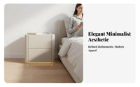 Minimalist Design Curved 2-Drawer Cabinet Modern Aesthetic Bedside Table even Finish Nightstand Rounded Corners for Homeowners, Apartment Dwellers, Adults, Bedroom, Next to Bed, Office, Hallway