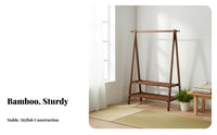 Japanese Design Bamboo Clothes Rack with Shelf Unrestricted Standing Bamboo Garment Rack Multifunctional Unrestricted Standing Clothes Hanger Minimalist Design for Renters, Students, Homeowners, Bedroom, Entryway, Living Room, Apartment