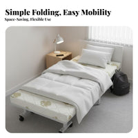 Portable Folding Bed with Mattress Foldable Design Wheeled Portable Folding Foldable Bed Space-Saving Effortless Rolling Casters