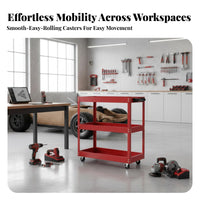 Long-Lasting Steel Construction 3-Tier Tool Cart High Load Capacity 3-Tier Rolling Tool Cart Industrial Grade Workshop Service Trolley Locking Wheels for Mechanics, Tradesmen, DIY Enthusiasts, Auto Repair Shop, Garage, Warehouse