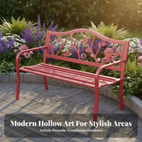 2-Seater Wrought Iron Settee Weather-Resistant Slatted Metal Bench Long-Lasting Outdoor Furniture Decorative Backrest for Homeowners, Gardeners, Garden, Yard, Porch, Balcony