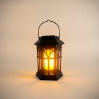 Flame-Effect Lantern with Carrying Handle Decorative Hanging Solar Lantern Weatherproof Portable for Courtyard
