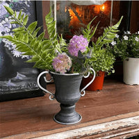 Vintage Trophy Planter Antique Iron Planter with Handles Weathered Plant Pot with Drainage Hole Decorative for Windowsill
