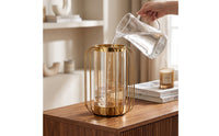 Vase with Metal Cage Gold-Tone Lantern Vase Tabletop Glass Flower Holder for Dining Table, Living Room, Entryway Console
