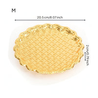Gold Electroplated Iron Fruit Tray Embossed Tray with Scalloped Edge Decorative Lightweight for Sideboard