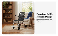 Foldable Design Lightweight Travel Wheelchair Wheel Locks Folding Wheelchair Sturdy Steel Frame Portable Mobility Chair Airline-Friendly for Travelers, Caregivers, Daily Use, Medical Appointments, Airport, Outdoors