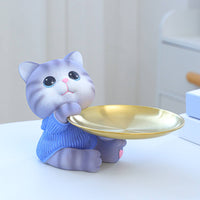 Gold-Colored Seated Cat Organizer Textured Cat-Shaped Storage Tray Metallic-Finish-Looking House Decoration Small-Item for Desktop, Entryway