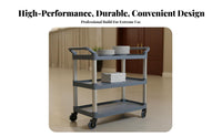Easy to Move 3-Tier Service Cart Brake Wheels Food Service Trolley Large Capacity 3 Shelf Rolling Trolley Silent Casters for Warehouse Workers, Professionals, Dining Area, Cafeteria, Hospital, Office