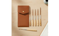 5 Pieces Precision Liner Brush Set with Leather Case Comfortable Grip Long-Point Detail Brushes Long-Lasting Detail Paint Brushes with Case Rust-Resistant for Calligraphers, Lettering