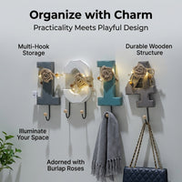 Nordic Wooden Wall Hooks, Key Holder for Wall, Decorative Hanger with Light, Nursery & Coat Hooks, 5-10kg Capacity