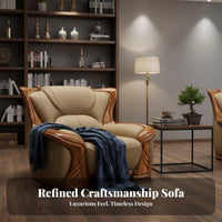 Wood Frame Leather Sofa New Chinese design Living Room Furniture Top-Grain Cowhide Couch for Luxury Shoppers, Homeowners, Villa, Large Apartment, Study