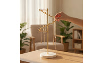 Gold-Toned Jewelry Stand with Spiral Branch Decorative Necklace Holder with Round Base Metal Necklace Holder Countertop for Vanity, Dresser, Bedside Table