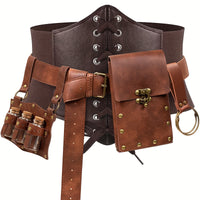 Lace-up Waist Belt Steampunk PU Leather for Cosplayers, Entertainers, Historical Reenactment Fair, Halloween