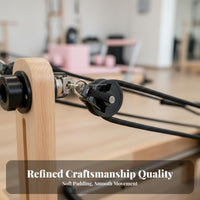Space Saving Foldable Pilates Reformer Oak Wood Frame Home Pilates Core Bed Full-Body Workout Wooden Reformer Bed Adjustable Resistance for Professionals, Beginners, Adults, Flexibility Training, Gym, Living Room