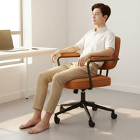 Ergonomic Backrest Tufted Leather Desk Chair 360 Degree Swivel Rolling Office Armchair Adjustable Height Upholstered Computer Chair for Students, Study Room