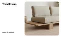 Upholstered Wood Frame Sofa Minimalist Design 3-Seater Upholstered Settee Japanese aesthetic Living Room Seating for Homeowners, Families, Lounge, Bedroom