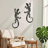 2 Pieces Ornamental Gecko Wall Decor Slim Gecko Sculpture Modern Metal Charming for Patio