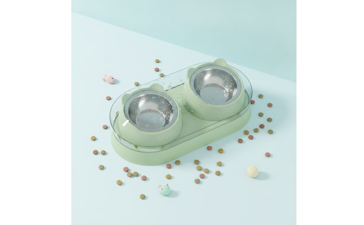 Stable Base Double Ceramic Cat Bowls for Cats, Kittens, Small Dogs