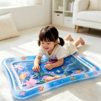 Sealed Chamber Baby Water Play Mat Raised Border Inflatable Tummy Time Water Mat Transparent Blue Underwater Print