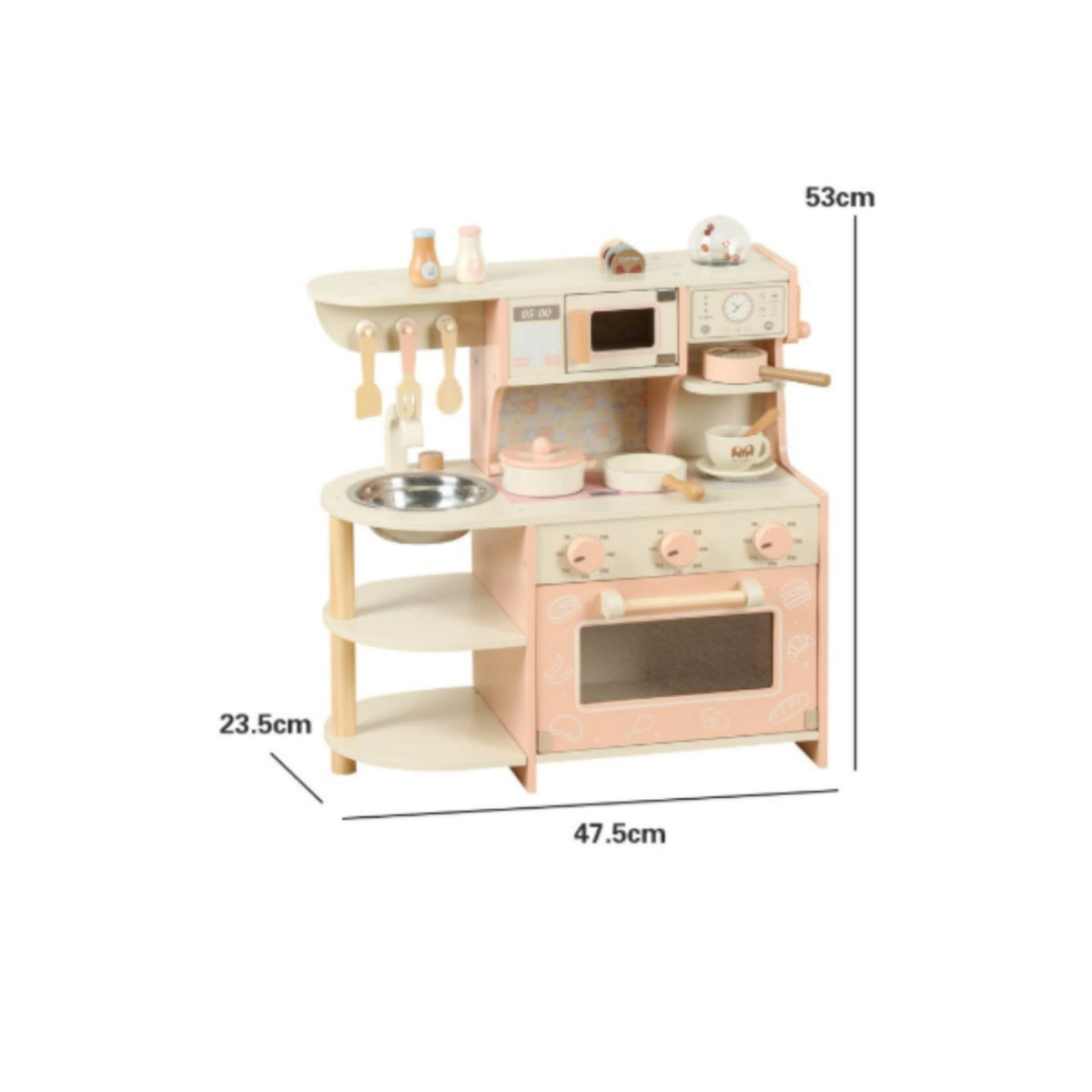 Wooden Play Kitchen with Accessories Children's Kitchen Playset Rounded Edges Pots and Pans Playset for Children, Playroom, Daycare, Classroom