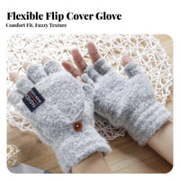 2 Pieces Fold-over Gloves Korean Design Fold-over Fingerless Gloves Half Finger Mittens Gender-Neutral Transformable Mittens