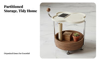 C-Shaped Rolling Side Table Movable with Casters C-Shaped Rolling Table Vintage Inspired Double-Levellevel Storage