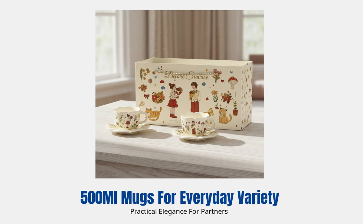 Ceramic Couple Mug Set, Creative Cartoon Mugs, Gift Box for Wedding, Anniversary, Housewarming