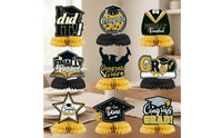 9 Pieces Graduation Honeycomb Centerpiece Gold and Black Theme Graduation Party Table Decoration Easy to Assemble for Graduates