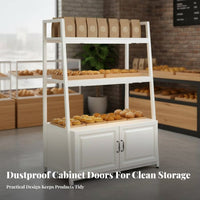 Bakery Display Rack Spacious Storage Bread Display Stand Heavy-Duty Multi-Tier Shelf with Cabinet for Retailers, Supermarket, Cafe, Convenience Store