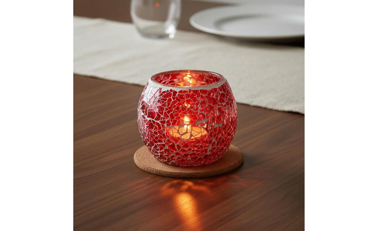 Mosaic Glass Candle Holder Romantic Atmosphere Round Mosaic Candle Bowl Sparkling Glow Colorful Tealight Bowl for Wedding, Restaurant, Dining Table