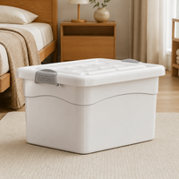 Wheeled Storage Box, Large 40-50L Heavy Duty Storage Box with Lid, White Tool for Bedroom & Laundry, 47.5x35x28cm