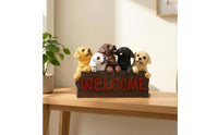 Welcome Sign with Dog Figures Hand-Painted Dog Statue with Welcome Sign Outdoor