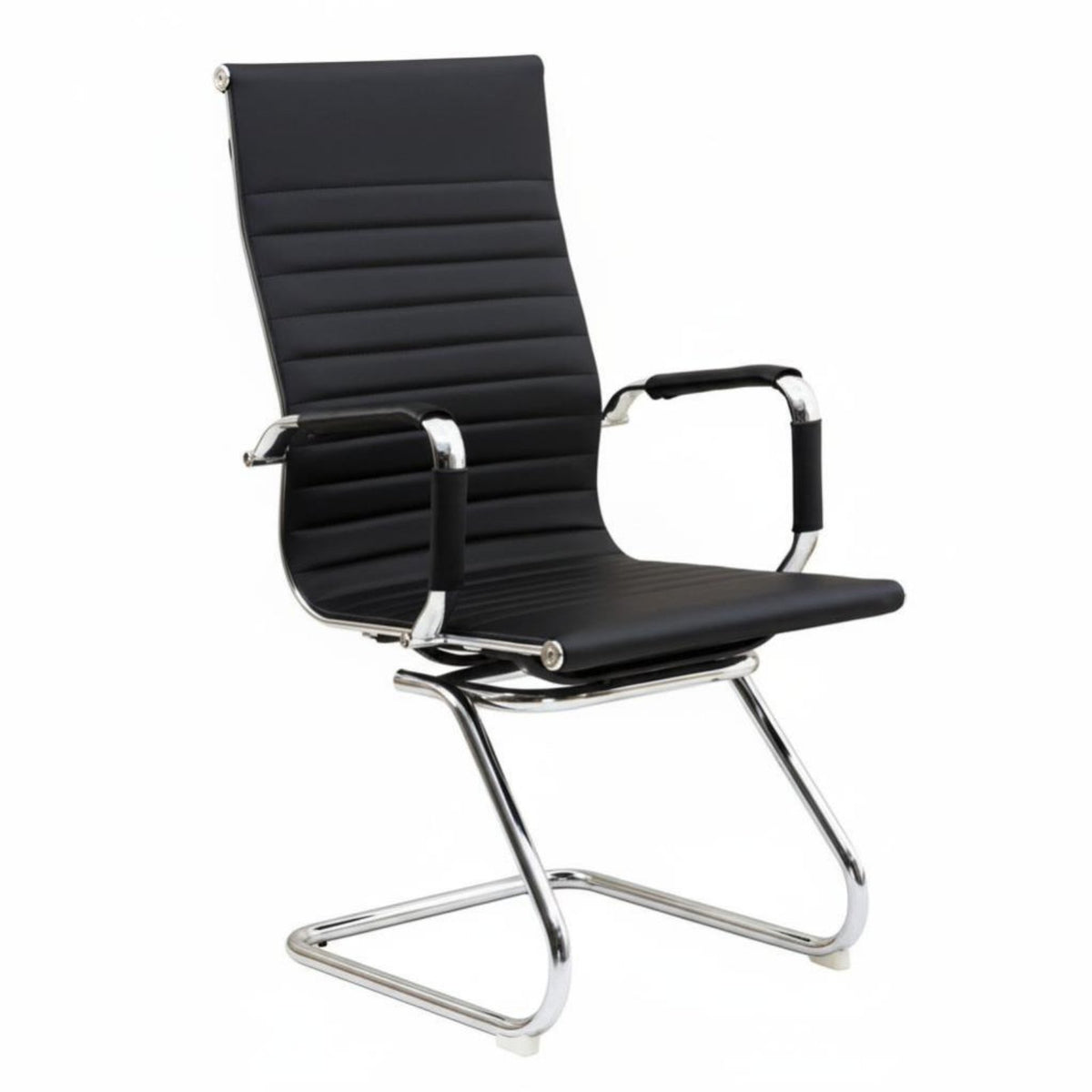 Ergonomic Design High-Back Sled Chair Wheelless High-Back Sled Base Armchair Lumbar Support Conference Seating Modern Design for Reception Guests, Managers, Executives, Study Room