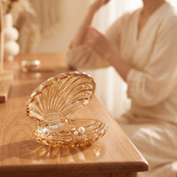 Clamshell Trinket Box Elegant Bivalve-Shaped Trinket Box Faceted for Vanity, Dresser, Bedside Table