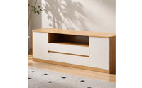 TV Cabinet with Drawers Lumber-Texture-Grain Media Cabinet Nordic-Inspired Low-Profile TV Console for Simplicity Seekers, Renters, Living Room